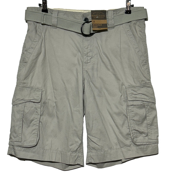 Roebuck Cargo Shorts Mens 34x12 Gray Ripstop Belted Messenger NWT - Picture 1 of 8